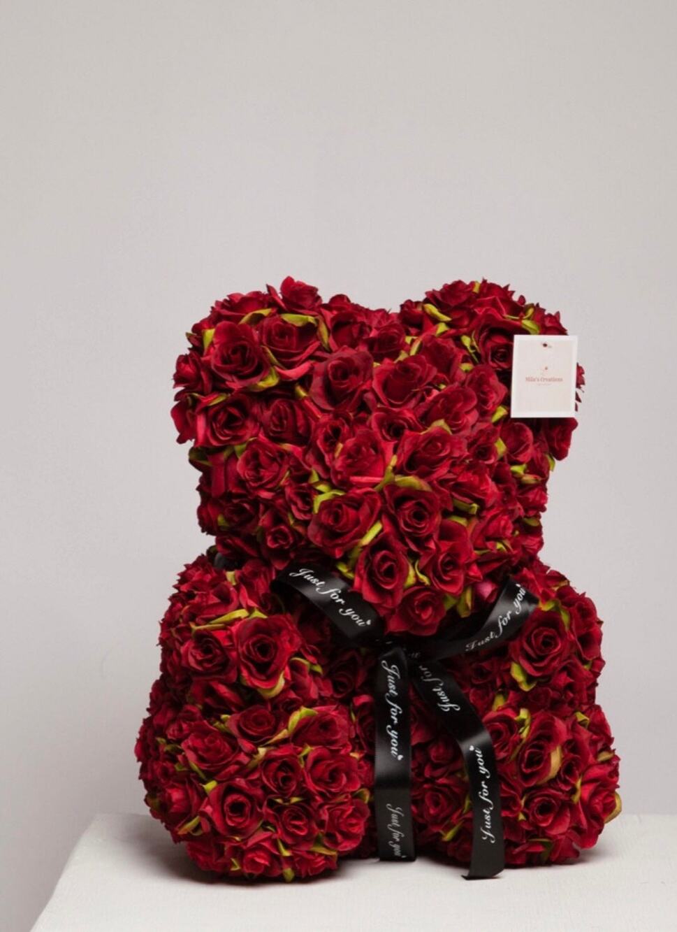 Adorable Handmade Bear From Artificial Roses For Valentine's Gift
